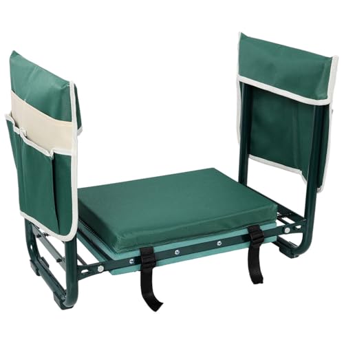Garden Kneeler and Seat, Foldable Gardening Stool with Tool Bags, Heavy Duty Steel Garden Bench Supports 330 lbs, Wide Kneeling Pad for Gardening, Yard Work and Outdoor Use