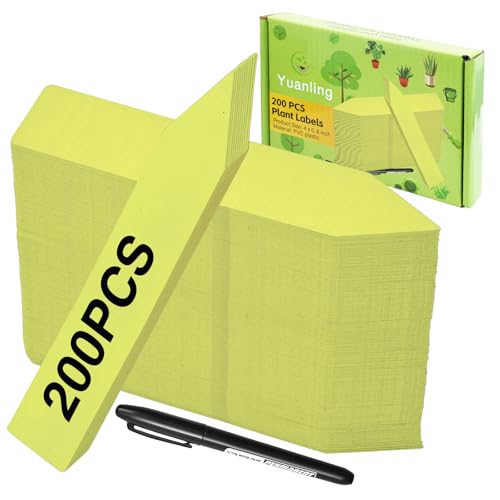 Plant Labels 200 Pcs Yuanling for Seeding Plastic Waterproof Plant Name Tags Garden Labels Marker Garden Pots Stakes for Outdoor Potted Plants Belt Permanent Marking Pen - color: Yellow