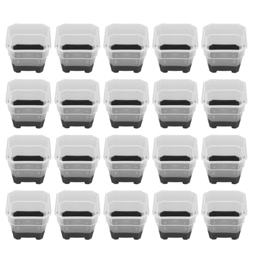 20Pcs Nursery Pot Planters Variety Pack, Reusable Clear Plastic and Silicone Square Pots with Drainage for Seedlings and Flower Plants (Black) - color: Black