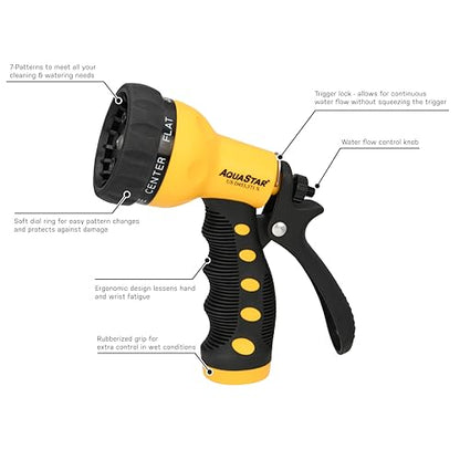 AQUASTAR by Eden AS73372 Rear-Trigger 7-Pattern Hose Nozzle (Yellow) | Impact-Resistant ABS, Ergonomic Grip, Adjustable Spray Patterns for Lawn & Garden, Vibrant Colors - color: Yellow
