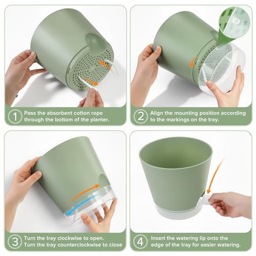 GARDIFE 2026 Upgraded Self Watering Plant Pots with Drainage Hole, 7/6.5/6/5.5/5/4 Inch Flower Planting Containers for House Plants, African Violet, Flowers, Cactus (Green, 7+6.5+6+5.5+5+4 inch) - color: 7-green-upgraded, size: 7+6.5+6+5.5+5+4 inch