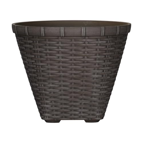 16 Inch Dark Brown Resin Planter, 100% Recycled Plastic Flower Pot