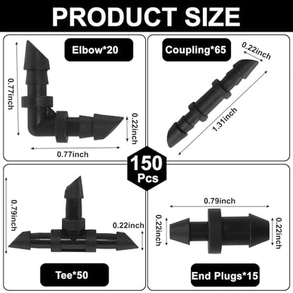 Murtenze 150 Pack Drip Irrigation Fittings Kit, 1/4 Inch - size: Drip Fittings Set-150P