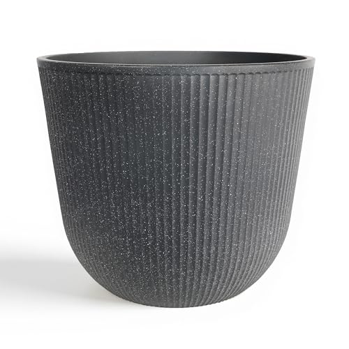 Worth Garden Round Large Planter Pot 1-Pack - 17.5" Dia x 15.5" H - Durable Plastic Grey Plant Tree Pots with Vertical Stripe Textured Finish, Drainage Hole for Indoor, Outdoor, Front Porch, Patio - color: Gray, size: 1-Pack