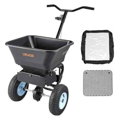 VEVOR Broadcast Spreader 15 lbs Capacity Hopper Walk-Behind Push Spreader | For Lawn & Garden Small Home Use, 9.8 ft Spreading Width, 10" All-Terrain Tires, Adjustable Flow Control for Fertilizer Seed