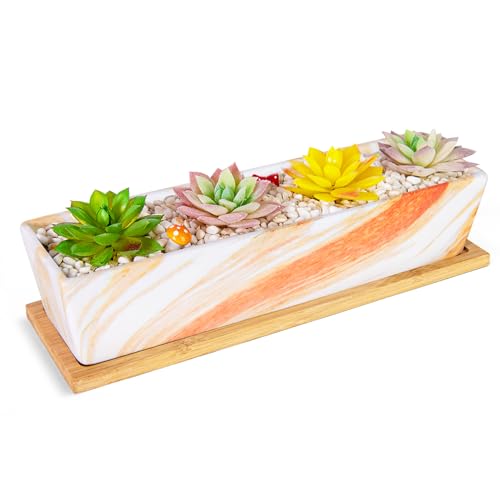 Succulent Pots, 12.1'' Ceramic Pots for Indoor Plant, Window Sill Planter - color: Multicolored