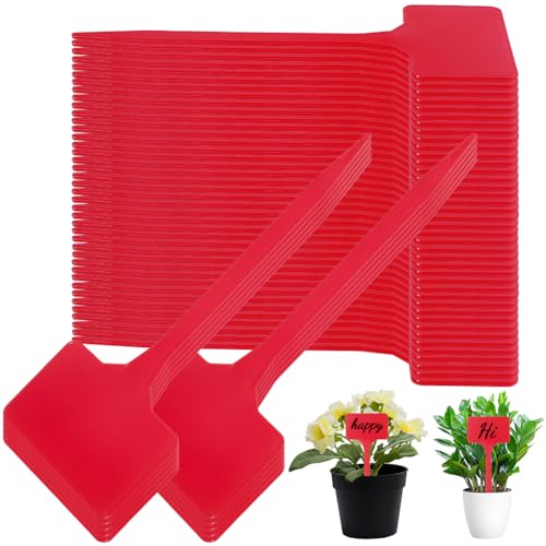 50Pcs Large Red Plant Labels 5.8 Inches T-Type Plant Markers Waterproof Garden Markers Durable PVC Nursery Stakes Tags for Vegetables Flowers Fruits Herbs Identification Indoor Outdoor Use - color: Red