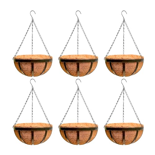 LaLaGreen Flat Iron Hanging Baskets (12 in, 6 Pack) Black Metal Plant Pots - size: 12" (30cm) x 6 Pack