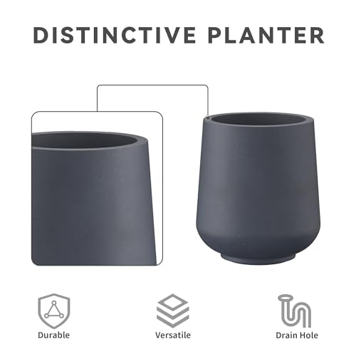 Kante Set of 3 Charcoal Concrete Curved Planters 16.5" 13" 9.4" Dia - color: Charcoal, size: Set of 3: 15.3" + 11.6" + 8.2" D