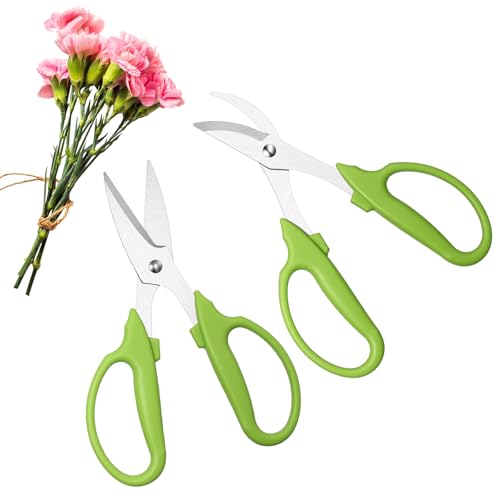 2 Pcs Garden Scissors Shears Trimming Scissors Pruning Floral Shears for Herb Flowers Plants with Straight and Curved Blade for Gardening (Curved,Straght) - style: Curved, Straght