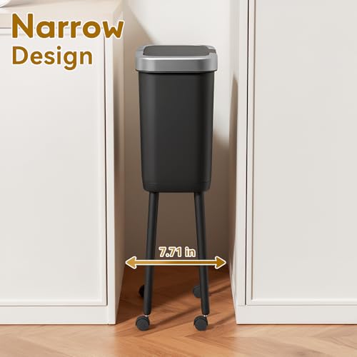 Procade Kitchen Garbage Can with Legs and Wheels,Narrow Rolling Trash Can - color: Black