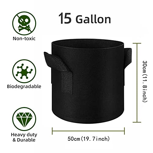 12-Pack 15 Gallon Plant Grow Bags, Thickened Nonwoven Flower Pots with Handles, Vegetable Planter Bags Containers, Cloth Planters for Garden Vegetable/Flower/Plant/Fruits Outdoor (Black) - color: Black, size: 15 Gallon