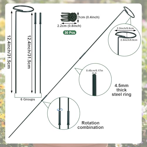 6pcs Plant Support Stakes Plant Stakes for Indoor 12/25/36 Inch Plants Sticks Support Adjustable Tall Plants Holder Sticks with 30 Clip for Peony Tomato Orchid Lily Flower
