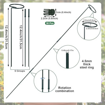 6pcs Plant Support Stakes Plant Stakes for Indoor 12/25/36 Inch Plants Sticks Support Adjustable Tall Plants Holder Sticks with 30 Clip for Peony Tomato Orchid Lily Flower