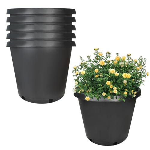 Nursery Pots with Drainage Holes Pack of 5 Pcs 15 Gallon and Plant Label Flexible Seedling Pots Seed Starting Planter for Indoor Outdoor Flowers Succulents Cactus - size: 5 Pcs 15 Gallon