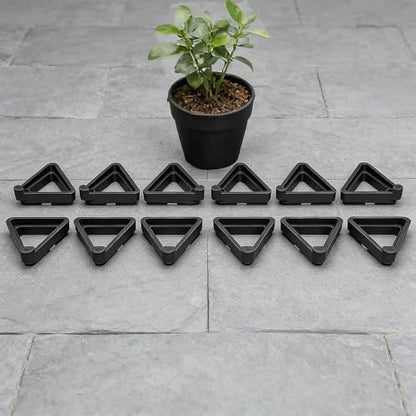 Plant Pot Stands, 12-Pack Black Flower Pot Lifters Keep Plants Elevated & Stable - Invisible Frame for Indoor/Outdoor Planters, Small to Large Sizes