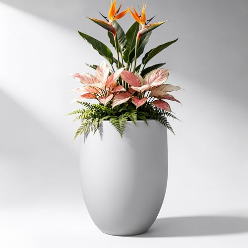 Kante Modern Home Minimalist 21.7" Tall White Concrete Bullet Planter - color: Snow White