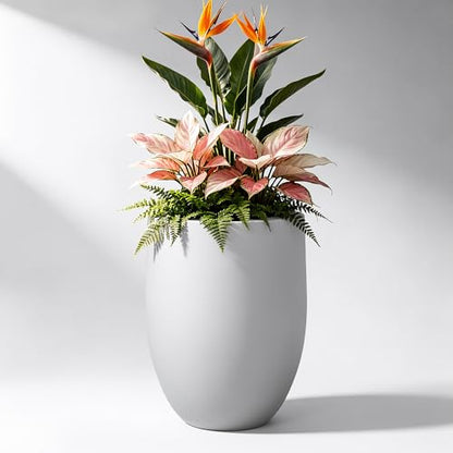 Kante Modern Home Minimalist 21.7" Tall White Concrete Bullet Planter - color: Snow White