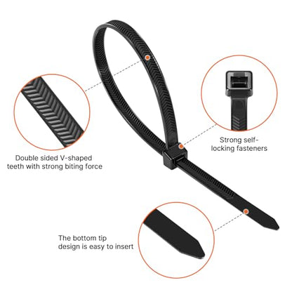 12 Inch V-Shaped Zip Ties Double Sided Toothed,250 LBS Tensile Strength Heavy Duty Cable Wire Ties With Self-Locking Adjustable More Durable Nylon Tie Wraps for Indoor Outdoor（50 Pack） - size: 12 inch 50 Pack （250 Lbs ）