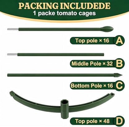 Round Heavy Duty Tomato Cage - 55 Inch Steel Core Plastic Coated Garden Trellis, 4-Post Rustproof Plant Support for Tomato/Cucumber/Beans, No Tools Snap Assembly, Spare Parts Available 4PS