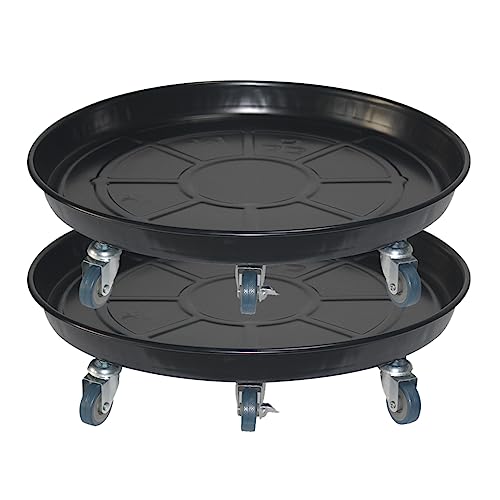 ARTLINE Round Plant Stand with Lockable Wheels, Heavy Duty for Indoor Outdoor, Large Rolling Dolly Planter Caddy on Casters to Carry Potted Flower Pot, Round Metal Tray NO Holes, Black - color: Black 2 Pack, size: 20"