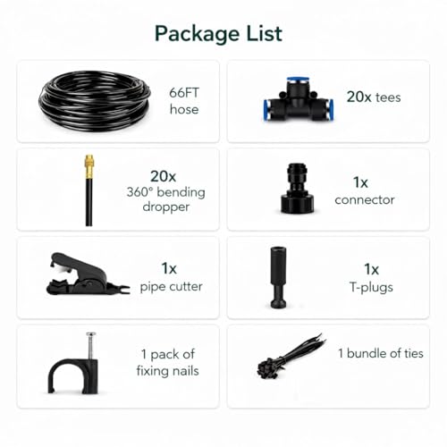 360° Adjustable Drip Irrigation System - 66FT Compatible 1/4" Irrigation System, Garden Watering Atomizing System with 20pcs Nozzles, Greenhouse Accessories for Yard, Lawn, Plants, Garden (66Ft) - size: 66Ft