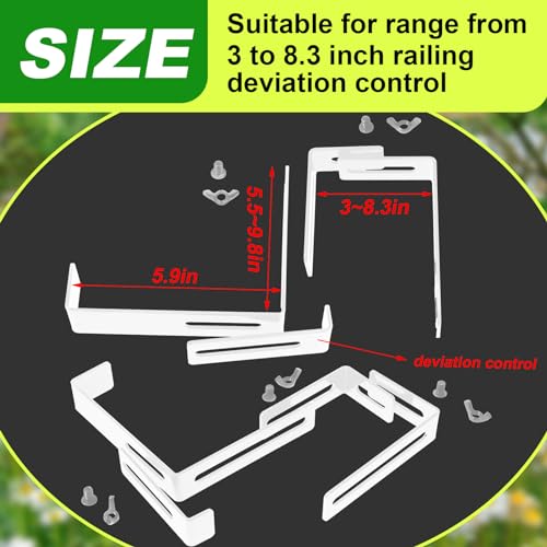 Leinuosen 8 Pcs Adjustable Window Boxes Brackets Planter Box Bracket Heavy Duty Deck Railing Hanging Flower Stand for Windowsill Garden Fence Balcony (White) - color: White