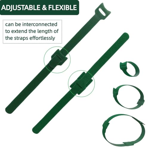 100Pcs 8-Inch Green Nylon Adjustable Plant Ties & Cable Straps - size: 8 in x 0.5 in