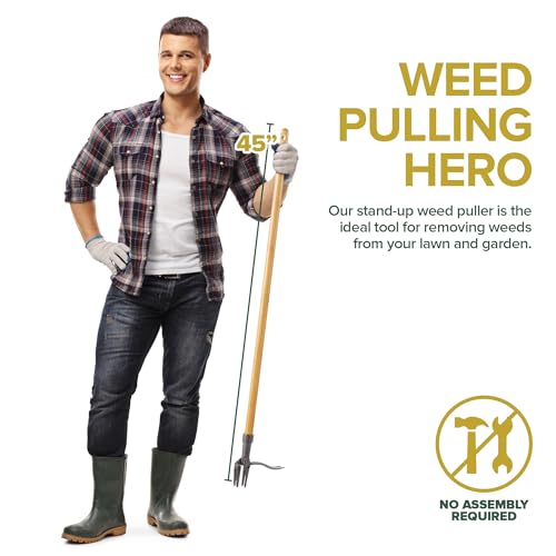 Stock Your Home Stand Up Weed Puller Tool, Heavy Duty Weeding Tool with Long Handle for Crabgrass and Dandelion Removal, Standing Weed Puller for Gardening Projects, Hand Weeder Remover Tool