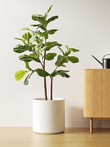 LE TAUCI 12 Inch Pot for Plants, Ceramic Indoor Planter, White - color: White