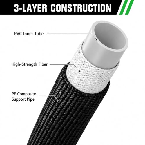 Black Non Expandable Garden Hose 100ft with 10 Function Nozzle, Lightweight 100 ft Water Hose for Yard, Lawn, Camping - color: Blcak, size: 100FT