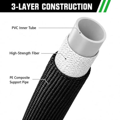 Black Non Expandable Garden Hose 100ft with 10 Function Nozzle, Lightweight 100 ft Water Hose for Yard, Lawn, Camping - color: Blcak, size: 100FT