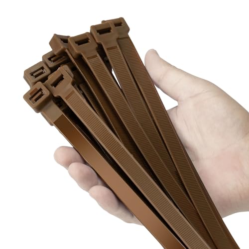 Armpow 24 inch Brown Zip Ties Heavy Duty 50 PACK, 250 LBS Ultra Exclusive Strong Plastic Wire Ties, Large Cable Ties Extra Long Tie Wraps, Indoor and Outdoor UV Resistant - color: Brown