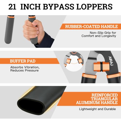 AIRAJ 21'' Bypass Loppers, Heavy Duty Tree Branch cutter, 2.5" Cut Capacity - size: 21'' Bypass Loppers