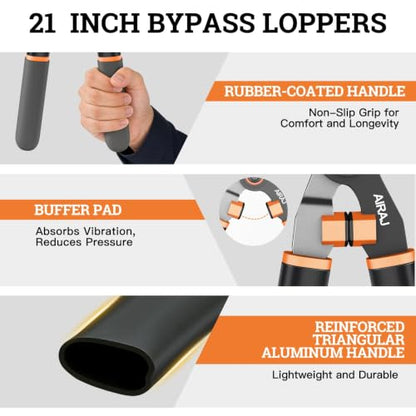 AIRAJ 21'' Bypass Loppers, Heavy Duty Tree Branch cutter, 2.5" Cut Capacity - size: 21'' Bypass Loppers