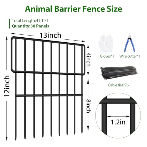ULIOK 38 Panels Animal Barrier Fence, No Dig Fence 41.1ft(L) x12in(H), Garden Fences for Rabbits and Dog Ground Defense, Rustproof Metal Fences Border, Fenceing Bottom Blocker for Outdoor Yard Patio - size: 38 Panels-41.1ft(L)x12in(H)