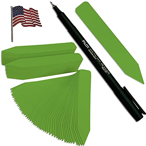 5" x 5/8" Green Premium Pot Stakes with Marker - 300 Pcs - Plastic Plant Tags and Labels - Nursery Garden Tree Labels Waterproof Writeable | Made in The USA |