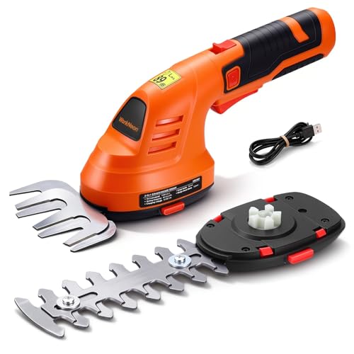 Electric Hedge Trimmer Cordless, 2-in-1 Lightweight Handheld Grass Trimmer Hedge Shears/Cutter, 8V Battery Powered Rechargeable Garden Tool for Yard, Lawn