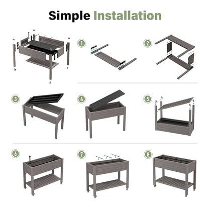 Raised Garden Bed with Shelf, Rolling Resin Planter Box, Gray - color: Gray, size: 33.7" H
