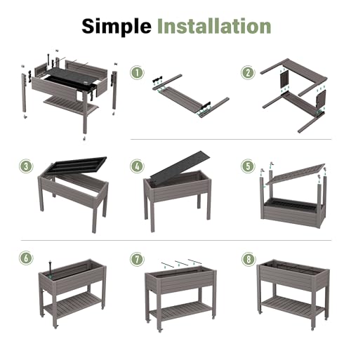 Elevated Raised Garden Bed with Wheels,Planter Box,Gray-33.7" h - color: Gray, size: 33.7"h