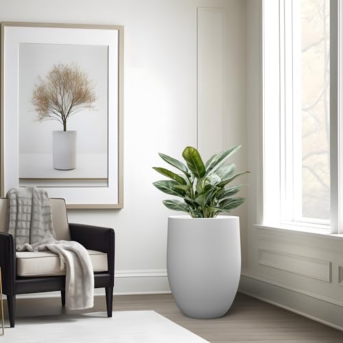 Kante White Concrete Planter 21.7" Tall All-Weather Round Large Pot - color: White
