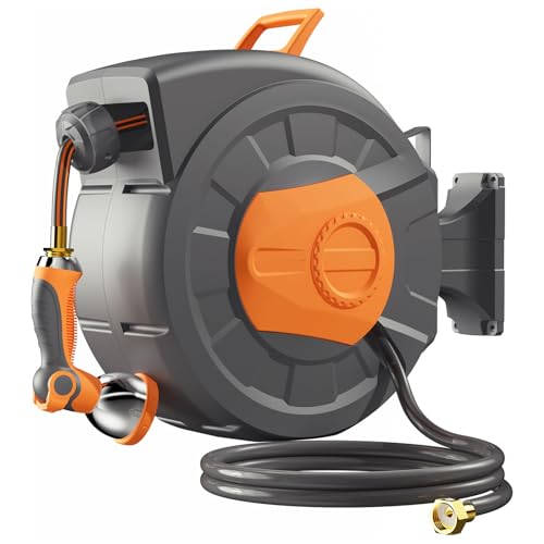 Retractable Garden Hose Reel 100 FT, 1/2" Heavy Duty Garden Hose - color: Gray & Orange