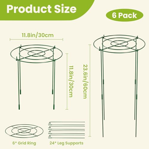 6 Pack Peony Cages and Supports, 12" x 24" Tall Peonies Support Cage