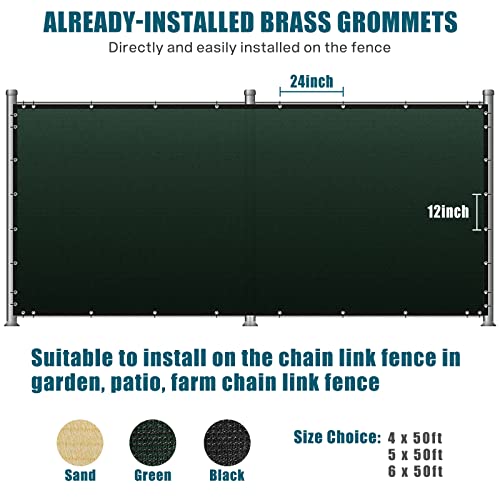 UIRWAY Fence Privacy Screen 4ft x 50ft Green, Heavy Duty 170GSM 90% Visibility Blockage, UV Resistant Outdoor HDPE Fence Covering Windscreen for Chain Link Fence Backyard Garden Patio with Cable Ties - color: Green