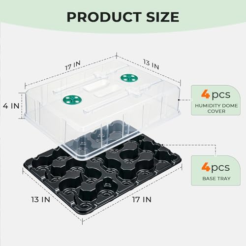 homenote 4 Pack 20 Cell Seed Starting Trays with 4 Vented Humidity Domes - size: 3 Inch, style: 4 Pack Seed Starter Tray+Humidity Dome
