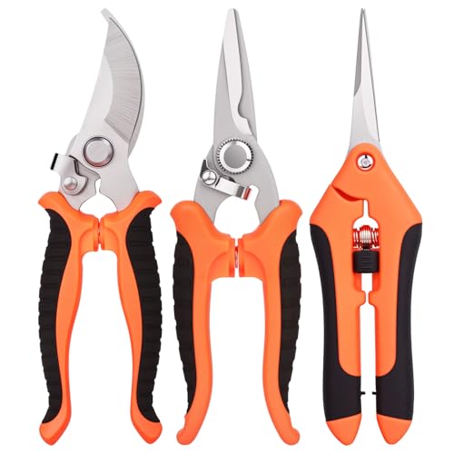 3 Pcs Garden Pruning Shears, Stainless Steel Gardening Scissors