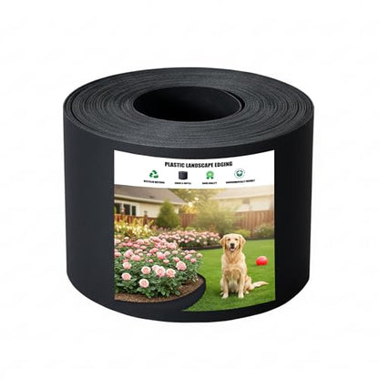 Plastic Garden Landscape Edging, 40ft Long × 5in High, Flexible PP Black Lawn Edging for Garden Borders