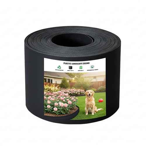 Plastic Garden Landscape Edging, 40ft Long × 5in High, Flexible PP Black Lawn Edging for Garden Borders