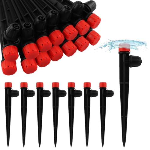 30 PCS Drip Irrigation Emitters with Stakes, 1/4 in Push-to-Connect Drippers, Adjustable 360° Water Output for Garden and Plant Watering(Color:Red) - color: Red