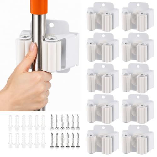 Verdenu 10 Pack Broom Holder Wall Mount, Mop and Broom Holder Wall Mount, Stainless Steel Command Mop Holder with Screws, Garden Tool Storage Organizer for Kitchen, Home, Bathroom, Garage, White - color: White, size: 10 Pack
